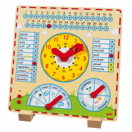 Horloge-calendrier en bois Goki