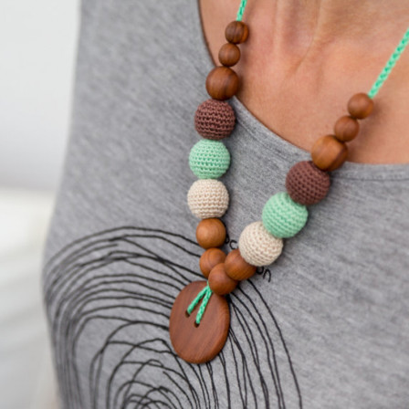 Button Necklace in Oatmeal, Mint & Chocolate, Apple Wood