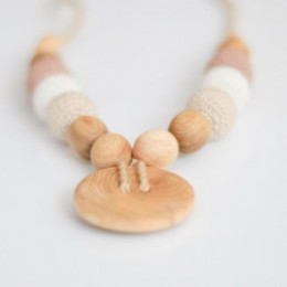 Cream & beige Button Necklace, Juniper Wood Kangaroocare
