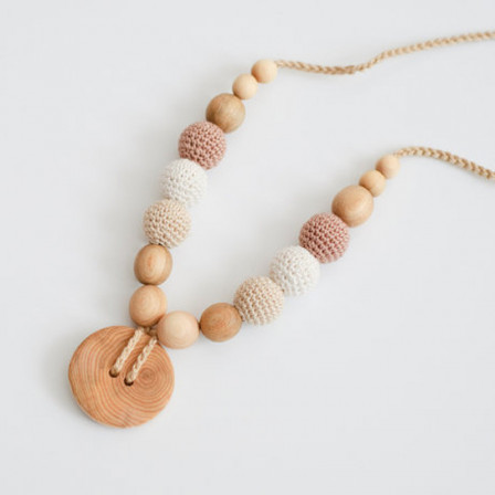 Cream & beige Button Necklace, Juniper Wood Kangaroocare
