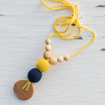 Babywearing Necklace - Yellow & Navy, Juniper Wood Kangaroocare