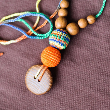 Best Babywearing Necklace in Orange & Green mix, Oak Wood