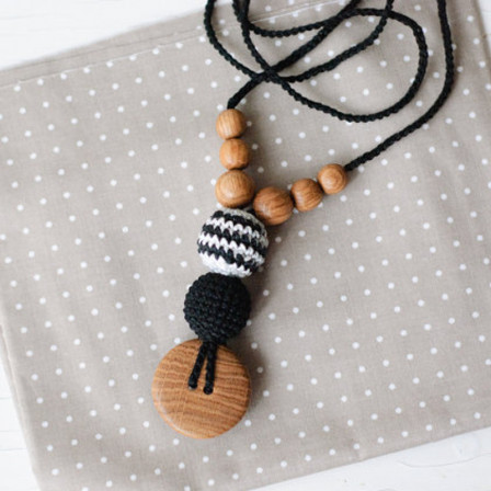 Best Babywearing Necklace in Black & Zebra, Oak Wood
