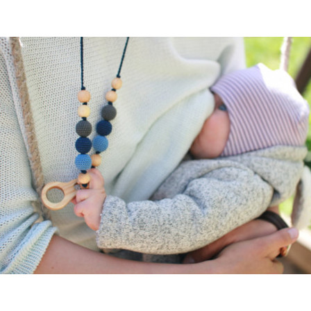 Charcoal & Denim Necklace with Ring pendant, Juniper Wood