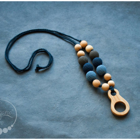 Charcoal & Denim Necklace with Ring pendant, Juniper Wood