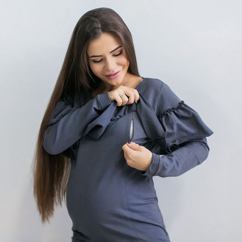 Love And Carry Sweat à volants de grossesse et allaitement gris foncé  Taille XS (34)
