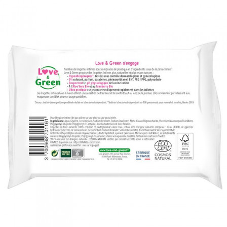 Love and Green Wipes intimate soothing x20