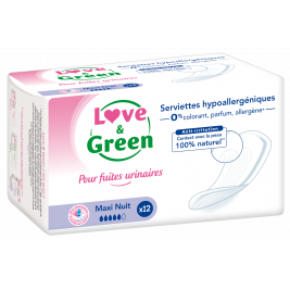 Love & Green Serviettes Incontinence Nuit Hypoallergéniques x12