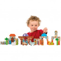 Lanka Kade Bloc de construction grande crèche de Noël en bois (44 pièces + sac)