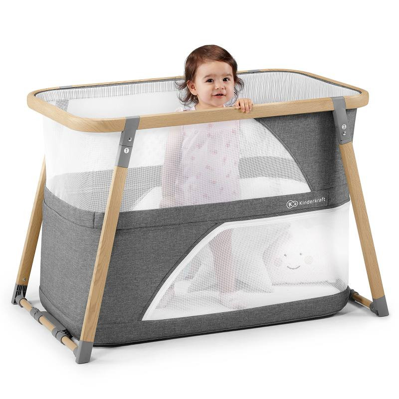 Kinderkraft Sofi Portable Travel Crib for Baby, Convertible Sleeping Cot 4  in 1 with Easy to Pack Playpen, Comfortable Bassinet Mattress and an