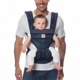 Ergobaby Omni 360 Cool Air Mesh Marine Rayures Rose - Porte-bébé Évolutif 4 Positions