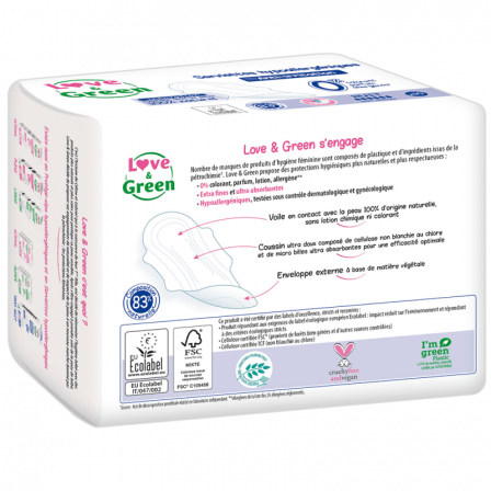 Love and Green Serviettes Hygiéniques Nuit Hypoallergéniques x10