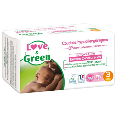 Love and Green Pack 6x52 disposable Diapers size 3 (4 to 9 kg)