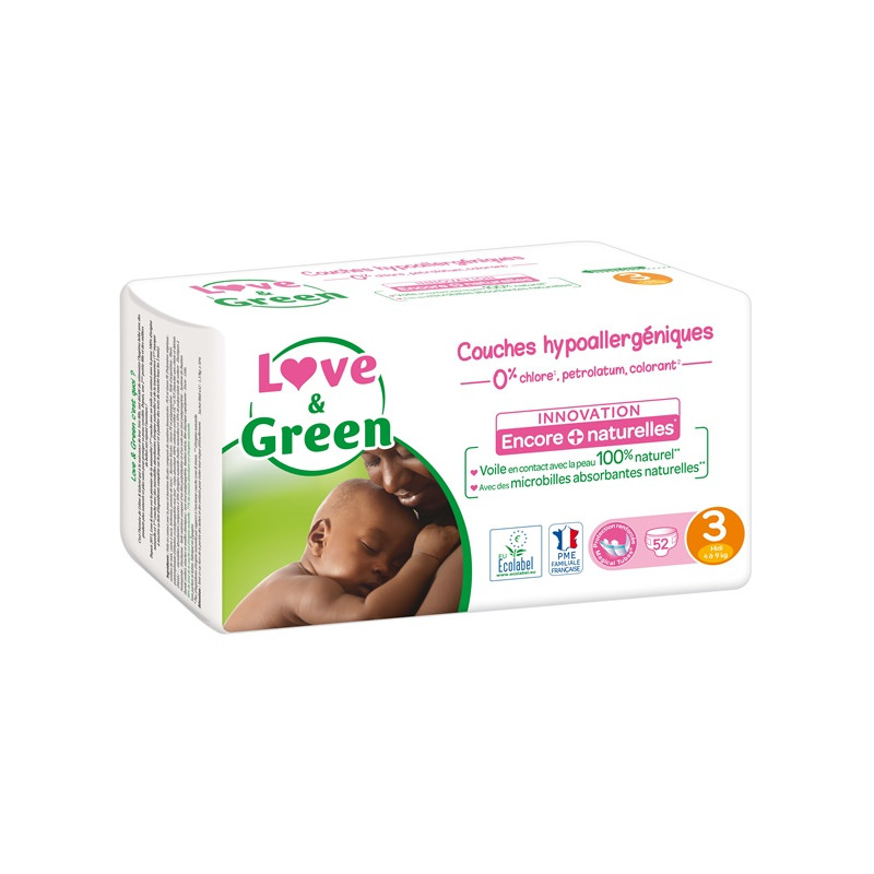 Taille 3 - 4/9 Kg Couches écologiques Jumbo Pack Love & Green