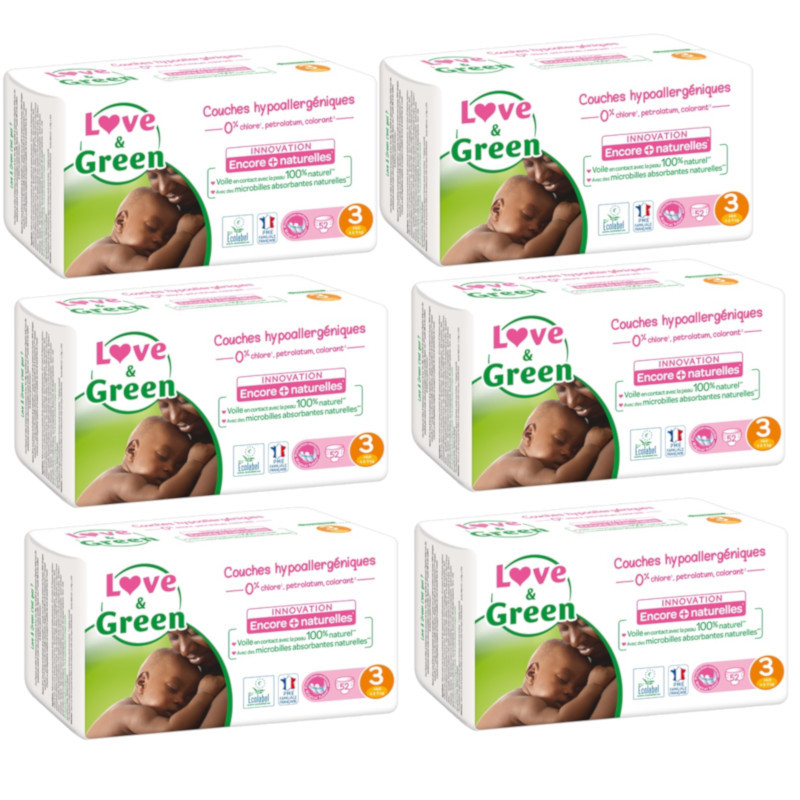 Love & Green Couches Hypoallergéniques 44 Couches Taille 1 (2-5 kg)