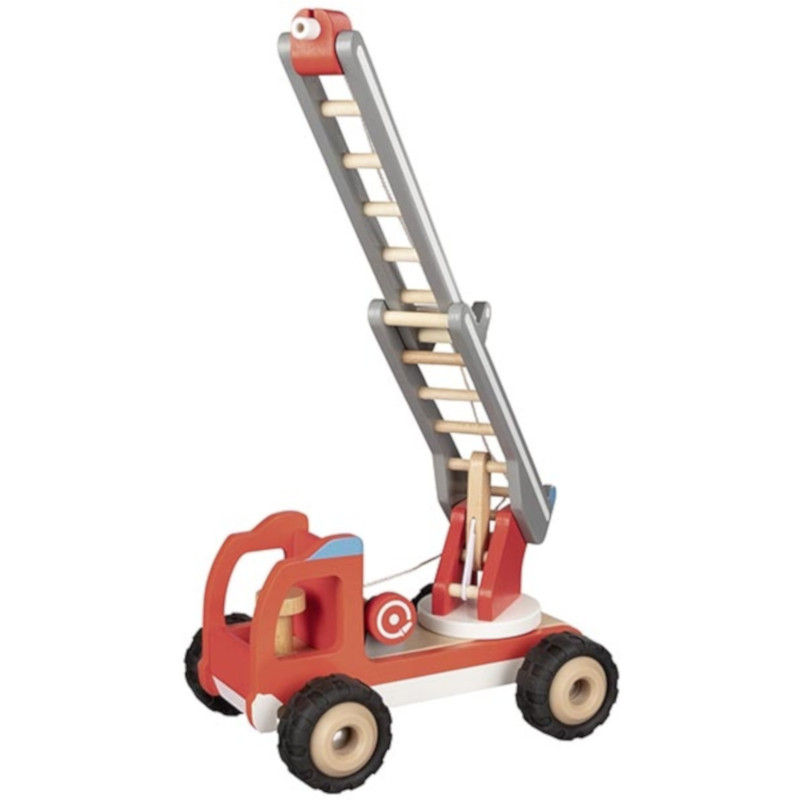 Goki Camion Grue Avec Remorque En Bois – Jouet Éducatif Construction & Action, Grue Tournante 360°, Multicolore, Dès 3 Ans