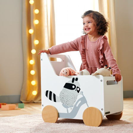 Kinderkraft Caisse à Jouets RACOON - Chariot coffre jouets à roulettes