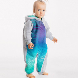 Lennylamb Bear Romper Gray melange & Peacock's Tail - Fantasy