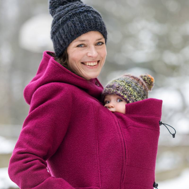 Manteau de grossesse et portage Mamalila en laine Fuchsia Taille S