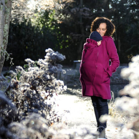 Manteau de grossesse et portage Mamalila en laine Fuchsia
