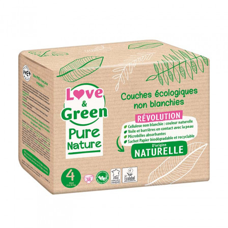 Love and Green, couches hypoallergéniques, Pure Nature, Taille 4 x 38 Love and Green, couches hypoallergéniques, Pure Nature, Taille 4 x 38