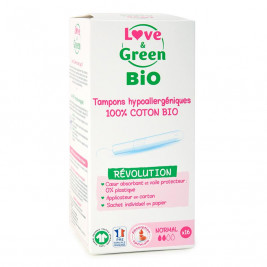 Love & Green BIO, Protections Féminines Hypoallergéniques, Tampons avec applicateur « Normal » X 16