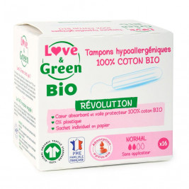 Love & Green BIO, Protections Féminines Hypoallergéniques, Tampons avec applicateur « Normal » X 16