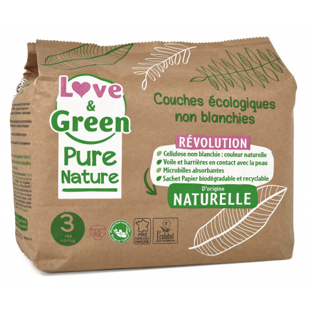 Pure Nature Couches certifiées Ecolabel et hypoallergéniques T1 x 32 