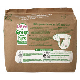 Love and Green, Pure Nature, Taille 1, couches hypoallergéniques x 32