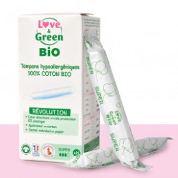 Love & Green BIO Tampons  avec applicateur « Super » Hypoallergéniques X 14