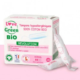 Love & Green BIO, Protections Féminines Hypoallergéniques, Tampons avec applicateur « Normal » X 16