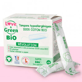 Love & Green BIO Tampons digitaux « Super » Hypoallergéniques X 16