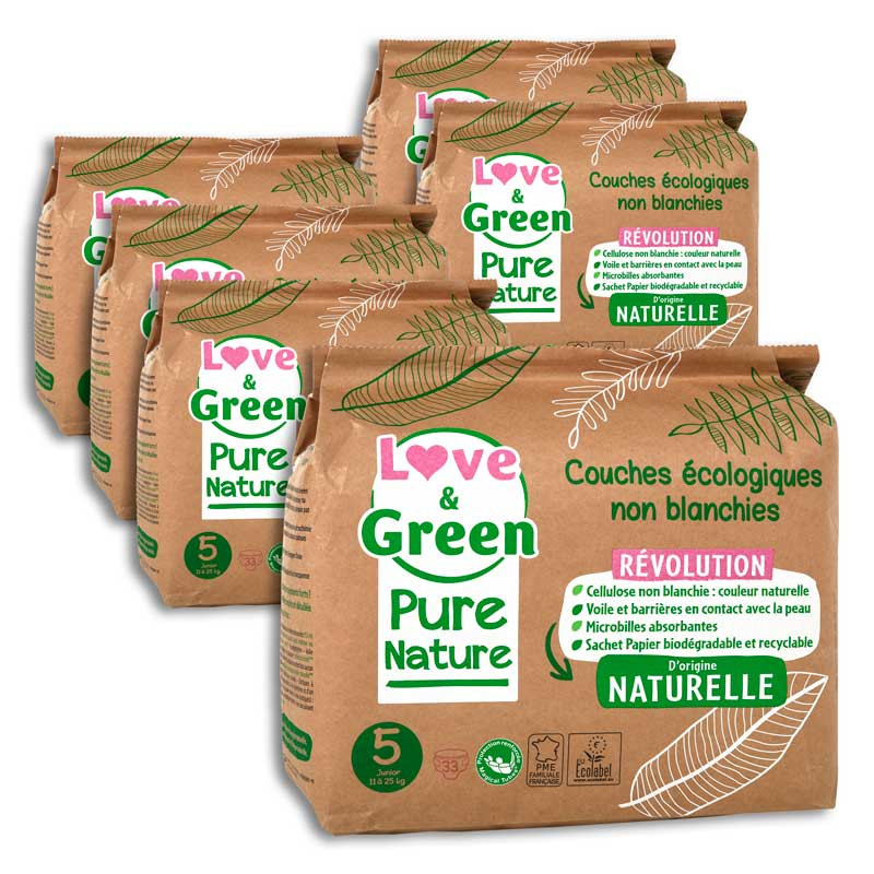 Love & Green Couches Hypoallergéniques 40 Couches Taille 5 (11-25 kg)