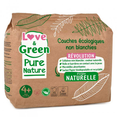 Love and Green Pure Nature Pack 6x35 Couches jetables taille 4+ (9 à 20 kg)