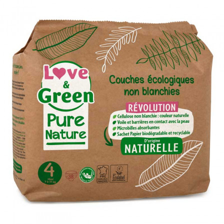 Love and Green Pure Nature Pack 6x38 Couches jetables taille 4 (7 à 14 kg)
