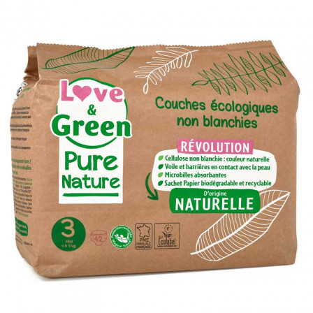 Love and Green Pure Nature Pack 6x42 Couches jetables taille 3 (4 à 9 kg)