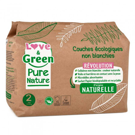 Love and Green Pure Nature Pack 6x35 Couches jetables taille 2 (3 à 6 kg)
