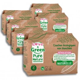 Love and Green Pure Nature Pack 6x35 Couches jetables taille 2 (3 à 6 kg)