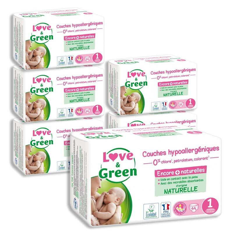 Love & Green - Couches Bébé Hypoallergéniques 0% - Taille 1 (2-5