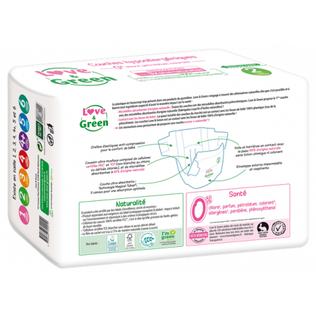 Love and Green Pack 6x36 disposable Diapers size 2 (3 to 6 kg)