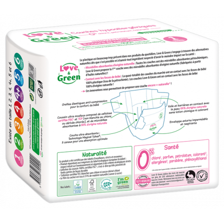 Love and Green Pack 6x23 disposable Diapers size 1 (2 to 5 kg)