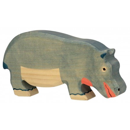 Hippopotame mangeant en bois Holztiger