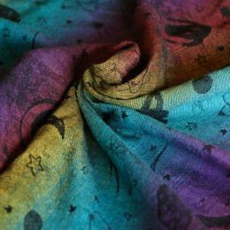 Yaro Slings Cosmos Nebula Black Rainbow Linen Hemp - Zoom détails couleurs ring sling