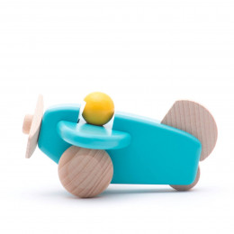 Bajo Small Plan with Pilot Wooden toy - Bleu ciel