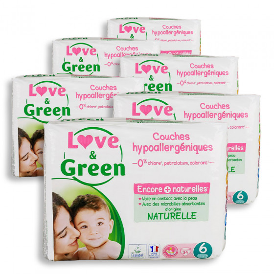 Love and Green Pack 6x34 Couches jetables taille 6 (+ 15 kg)