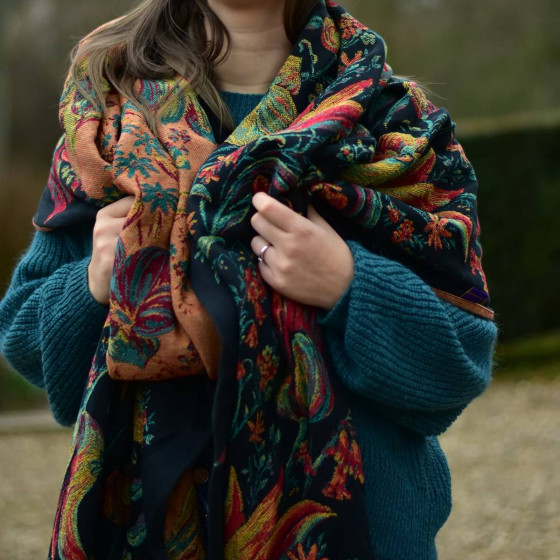 Yaro Floral Trio Black Red Green Yellow Tencel - Ring Sling Tissé