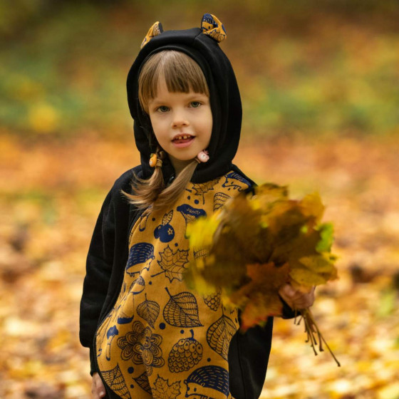 Lennylamb Bear Romper - Black & Under the Leaves - Golden Autumn