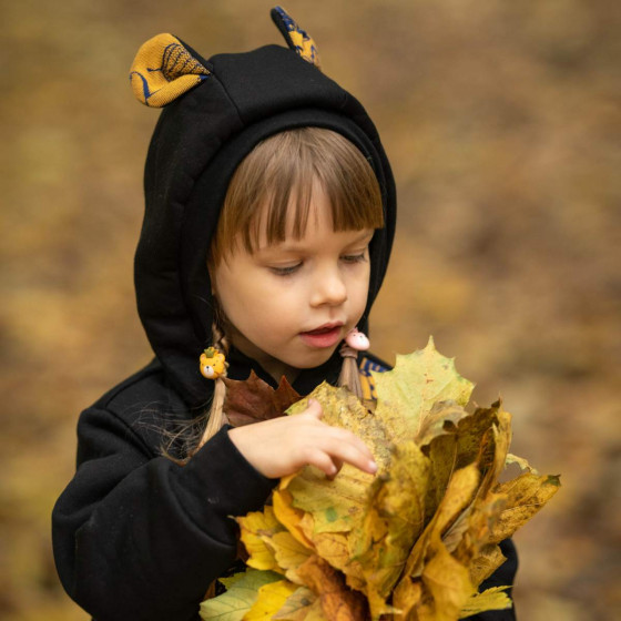 Lennylamb Bear Romper - Black & Under the Leaves - Golden Autumn