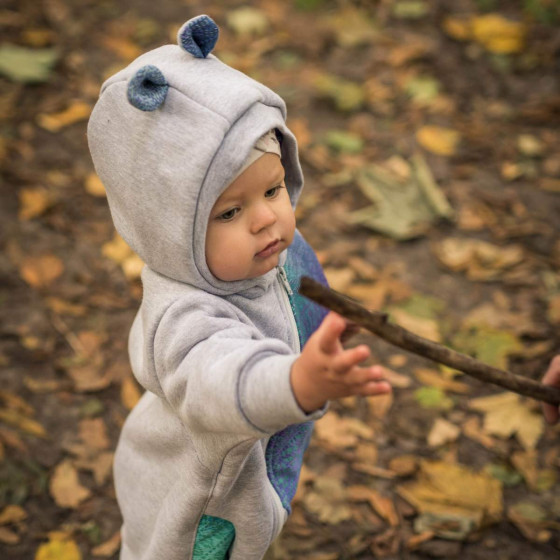 Lennylamb Bear Romper Gray melange & Peacock's Tail - Fantasy