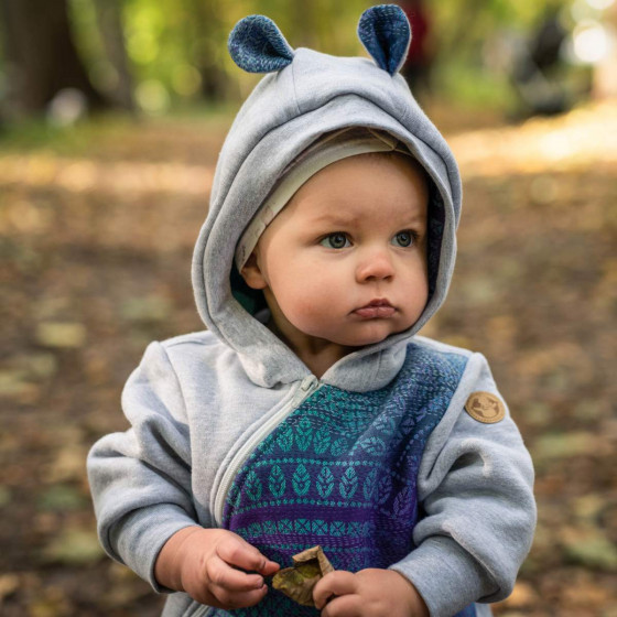 Lennylamb Bear Romper Gray melange & Peacock's Tail - Fantasy